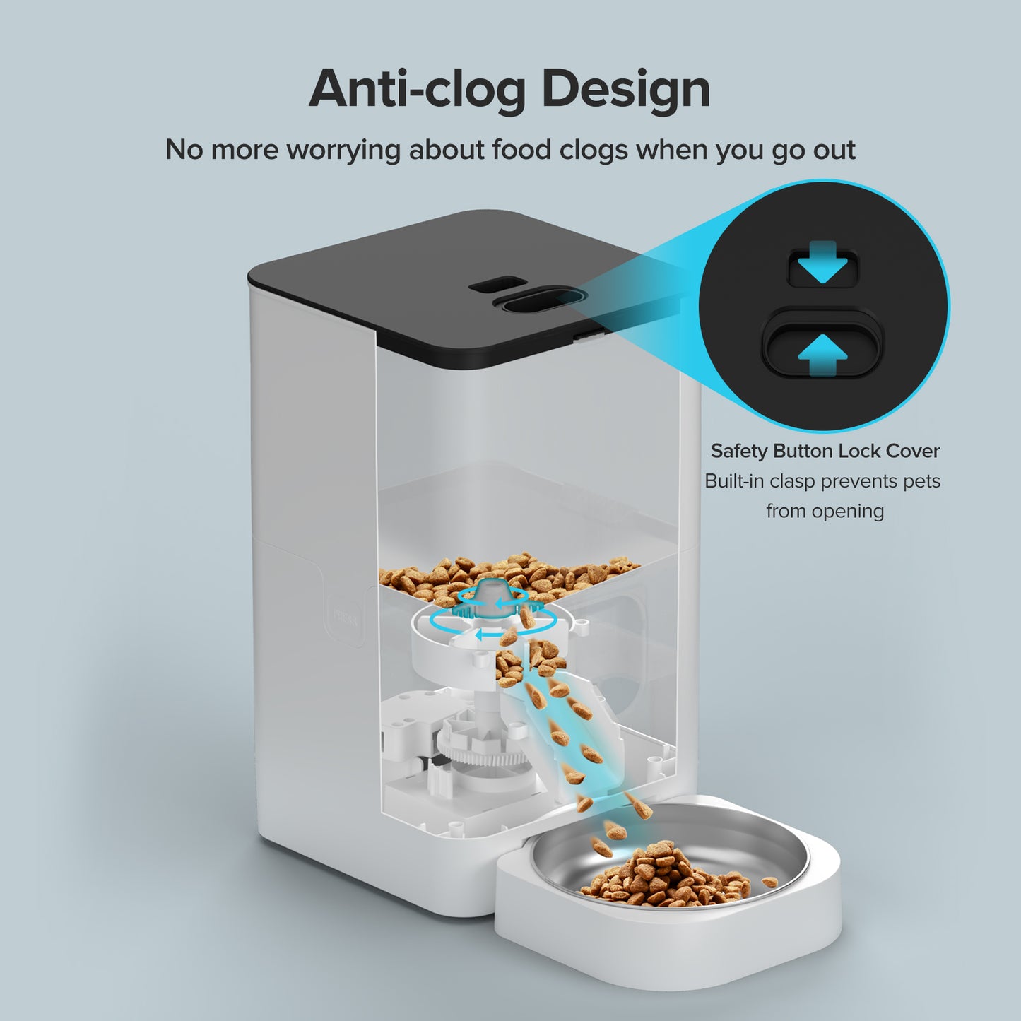 VOLUAS Automatic Cat Feeders, Pet Food Dispenser for Dry Food, Timed Cat Feeder with Desiccant Bag, Programmable Portion Size Control 4 Meals Per Day, 10s Voice Recorder
