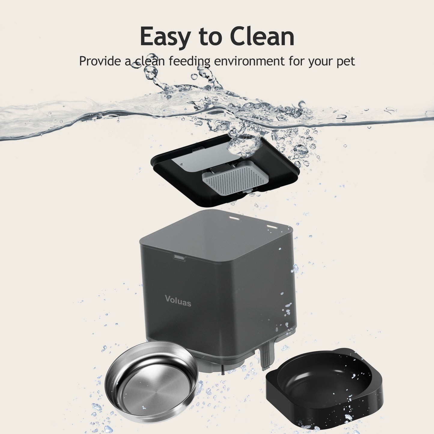 VOLUAS Cat Dry Food Dispenser with Timer, Automatic Cat Feeders with Desiccant Bag, Programmable Portion Size Control 4 Meals Per Day, 10s Voice Recorder