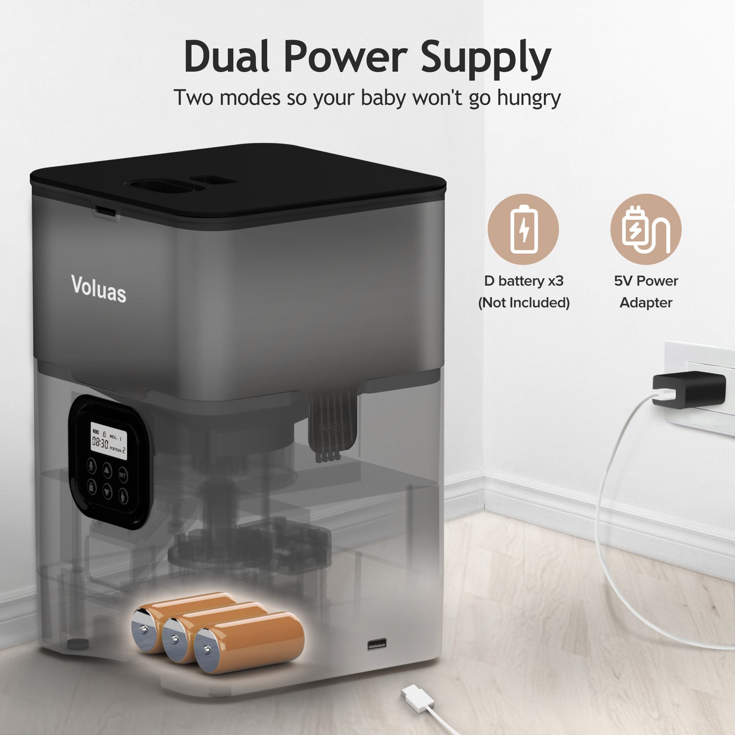 VOLUAS Cat Dry Food Dispenser with Timer, Automatic Cat Feeders with Desiccant Bag, Programmable Portion Size Control 4 Meals Per Day, 10s Voice Recorder