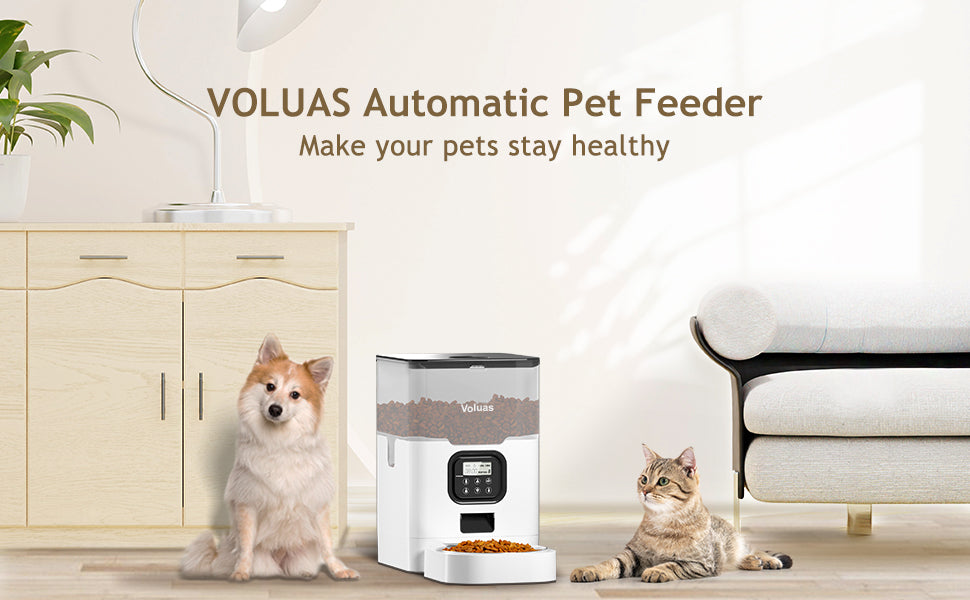 VOLUAS Cat Dry Food Dispenser with Timer, Automatic Cat Feeders with Desiccant Bag, Programmable Portion Size Control 4 Meals Per Day, 10s Voice Recorder