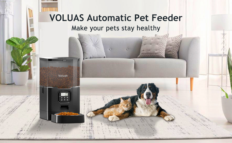 VOLUAS Cat Dry Food Dispenser with Timer, Automatic Cat Feeders with Desiccant Bag, Programmable Portion Size Control 4 Meals Per Day, 10s Voice Recorder