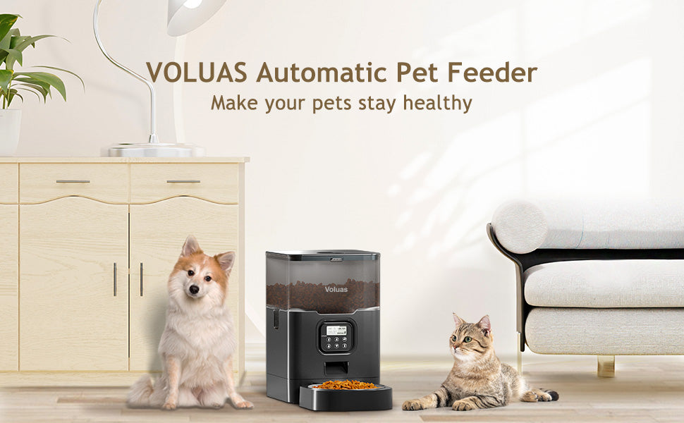 VOLUAS Cat Dry Food Dispenser with Timer, Automatic Cat Feeders with Desiccant Bag, Programmable Portion Size Control 4 Meals Per Day, 10s Voice Recorder