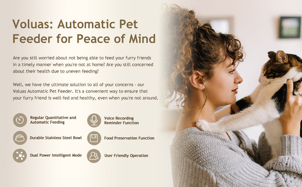 VOLUAS Cat Dry Food Dispenser with Timer, Automatic Cat Feeders with Desiccant Bag, Programmable Portion Size Control 4 Meals Per Day, 10s Voice Recorder