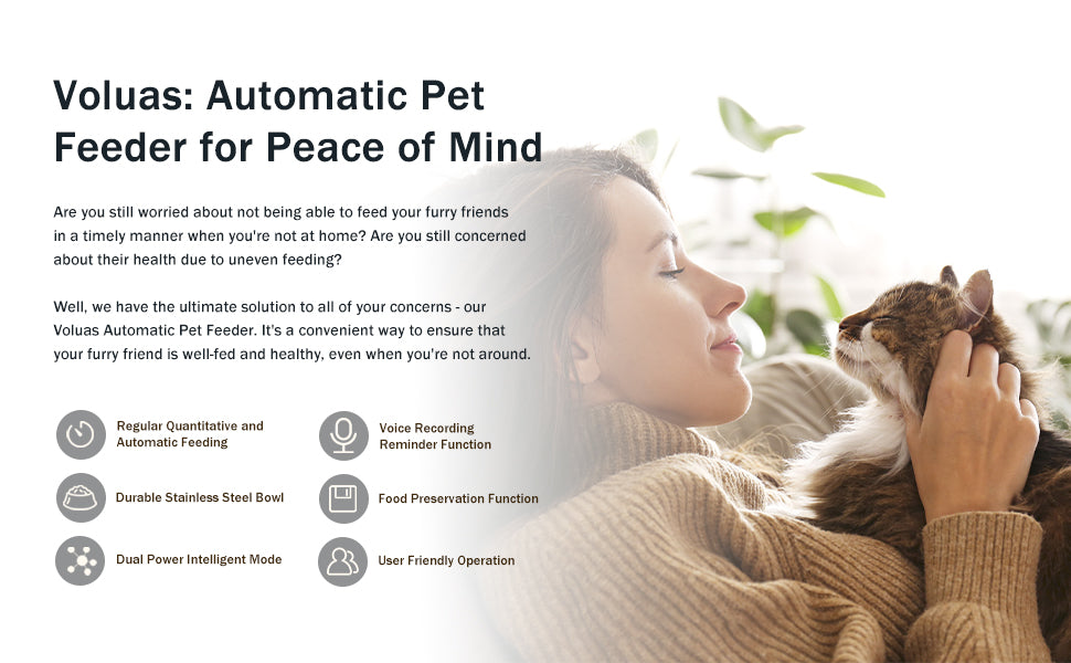 Voluas Automatic Cat Feeders for Two Cats, Double Pet Feeder with 2 Stainless Steel Bowls,6L Timed Cat Feeder with Memory Function, Pet Food Dish