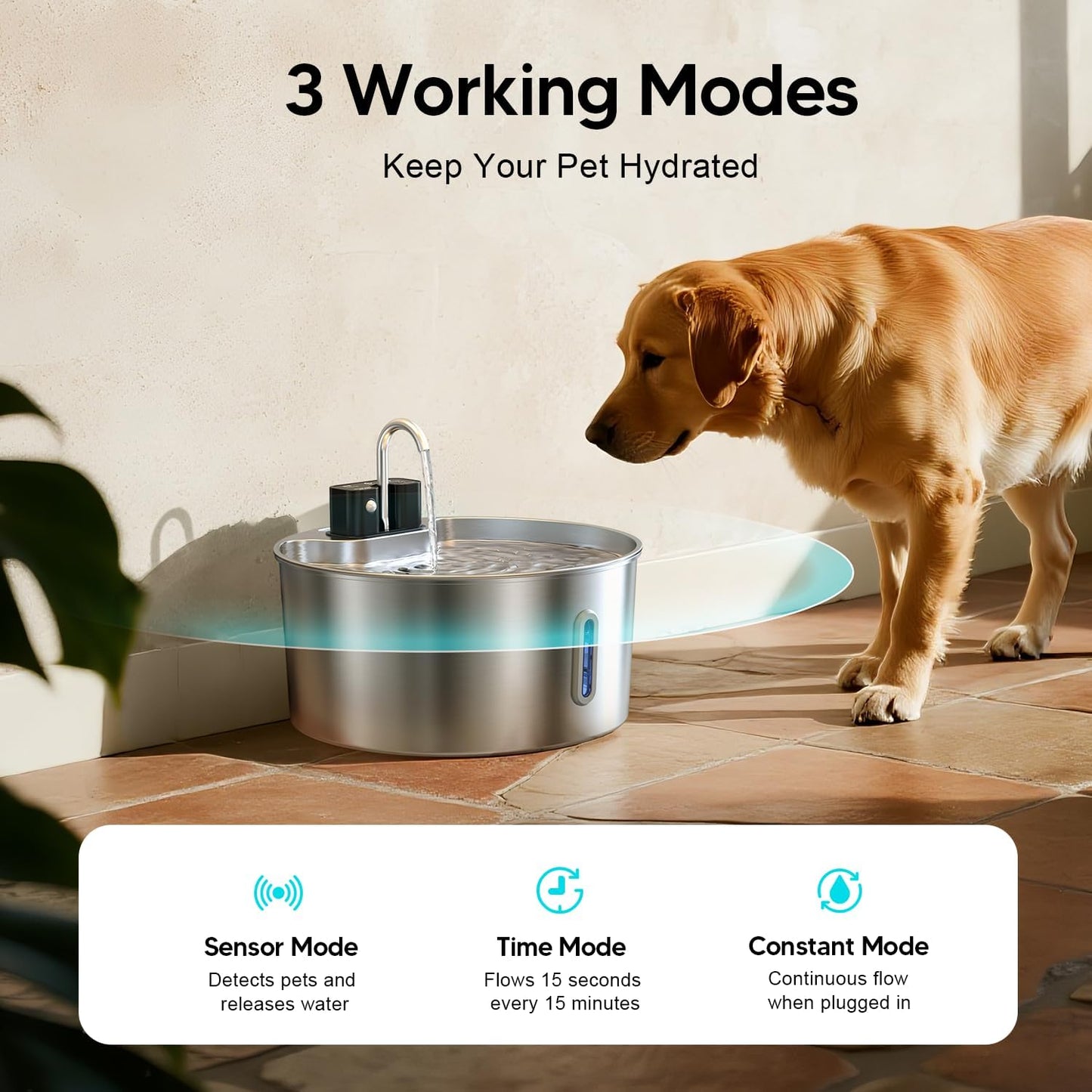 Dog Water Fountain for Large Dogs: Voluas 1.8Gal/7L Wireless Stainless Steel Pet Water Fountain Indoor, Battery 0perated Automatic Pet Water Dispenser with Ultra-Quiet Pump
