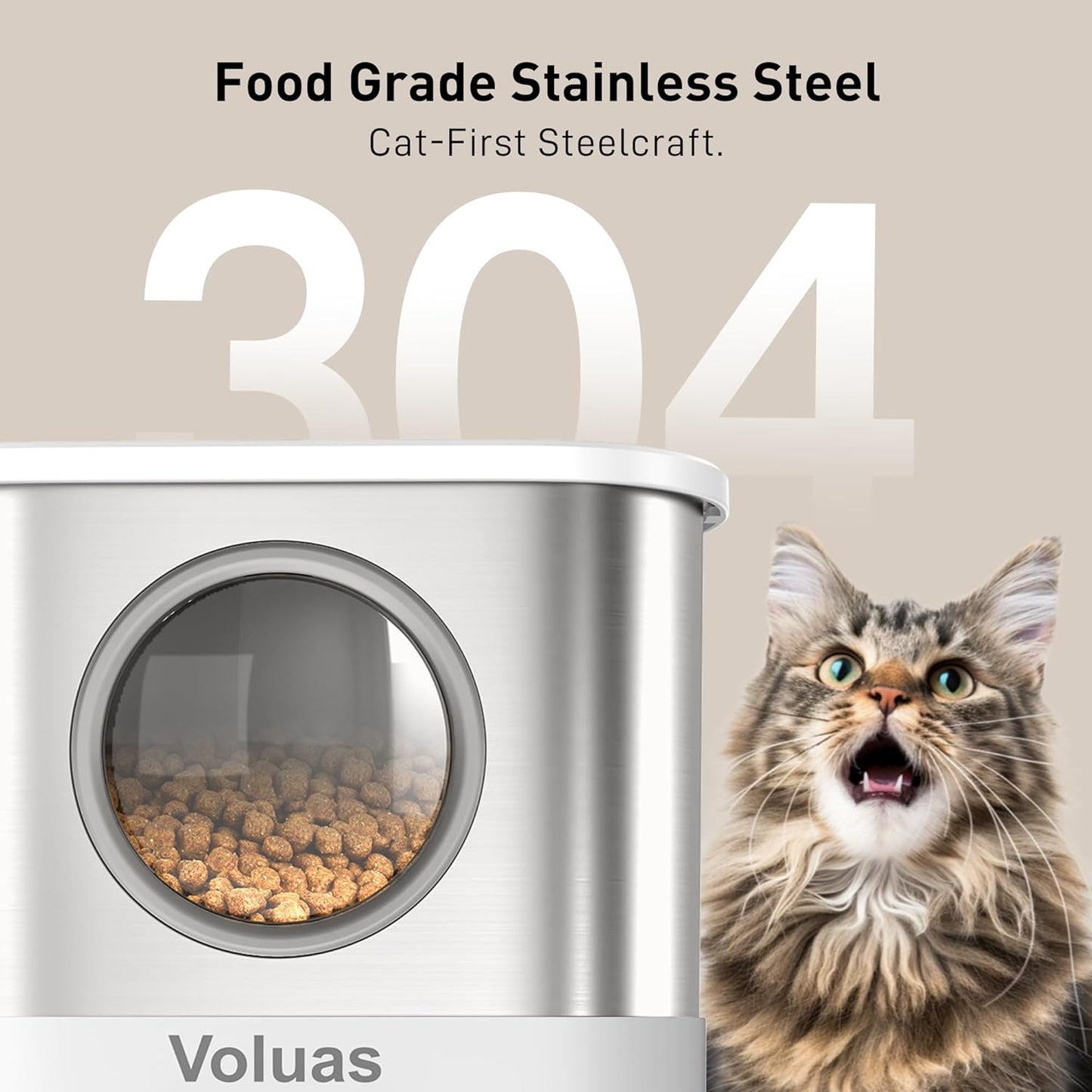 VOLUAS Automatic Cat Feeders for Two Cats, Pet Feeder for Cats and Dogs Timed Cat Feeder Pet Dry Food Dispenser, White