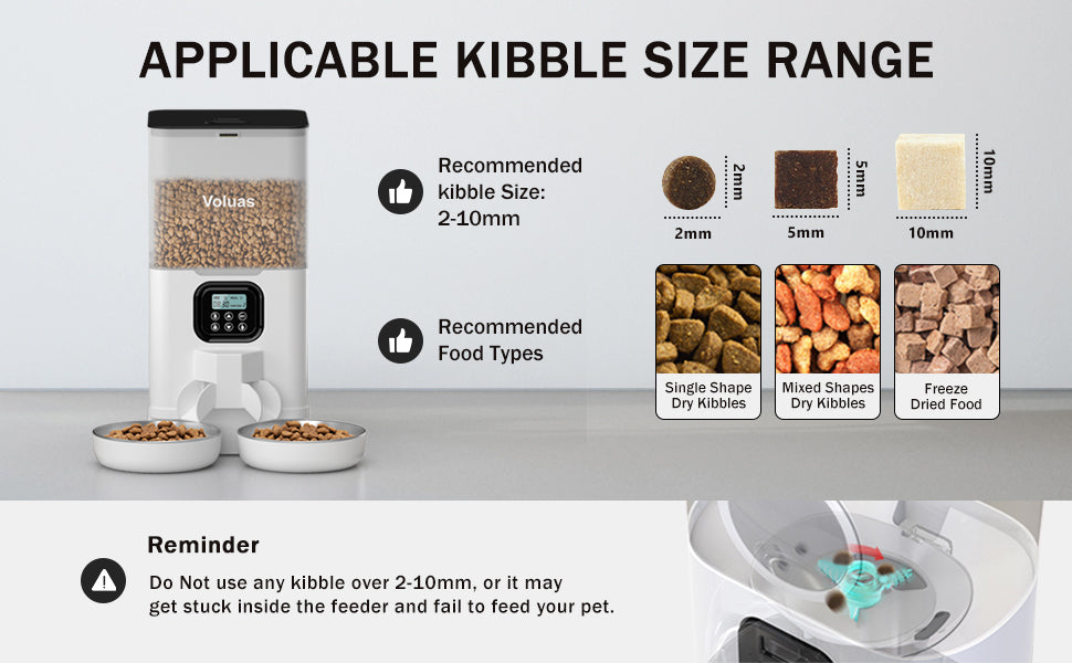Voluas Automatic Cat Feeders for Two Cats, Double Pet Feeder with 2 Stainless Steel Bowls,6L Timed Cat Feeder with Memory Function, Pet Food Dish