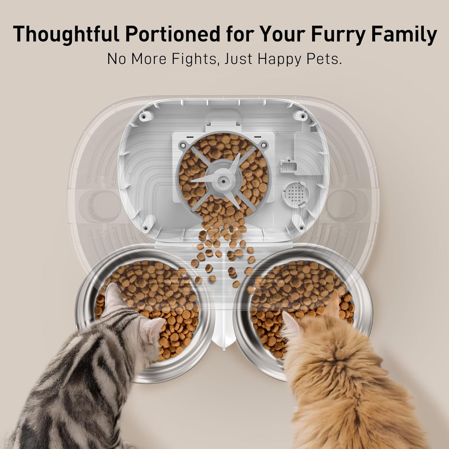 VOLUAS Automatic Cat Feeders for Two Cats, Pet Feeder for Cats and Dogs Timed Cat Feeder Pet Dry Food Dispenser, White