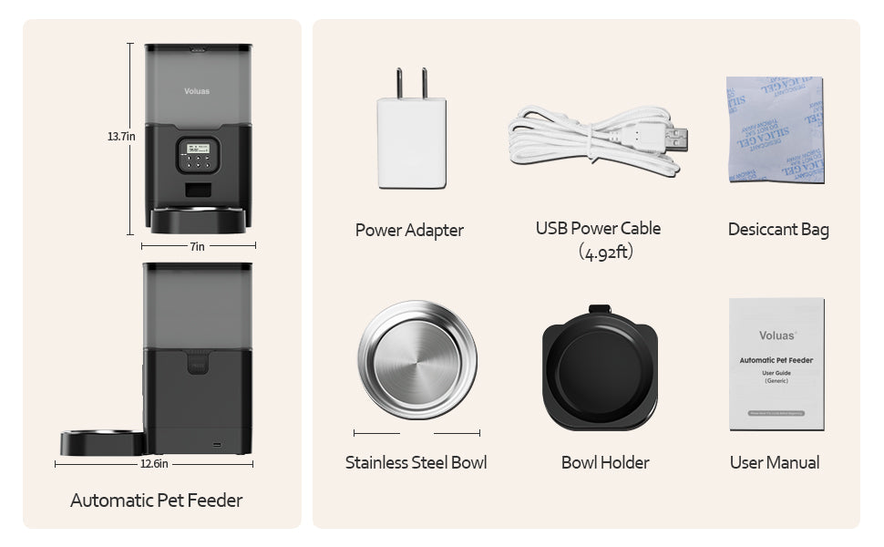 VOLUAS Cat Dry Food Dispenser with Timer, Automatic Cat Feeders with Desiccant Bag, Programmable Portion Size Control 4 Meals Per Day, 10s Voice Recorder