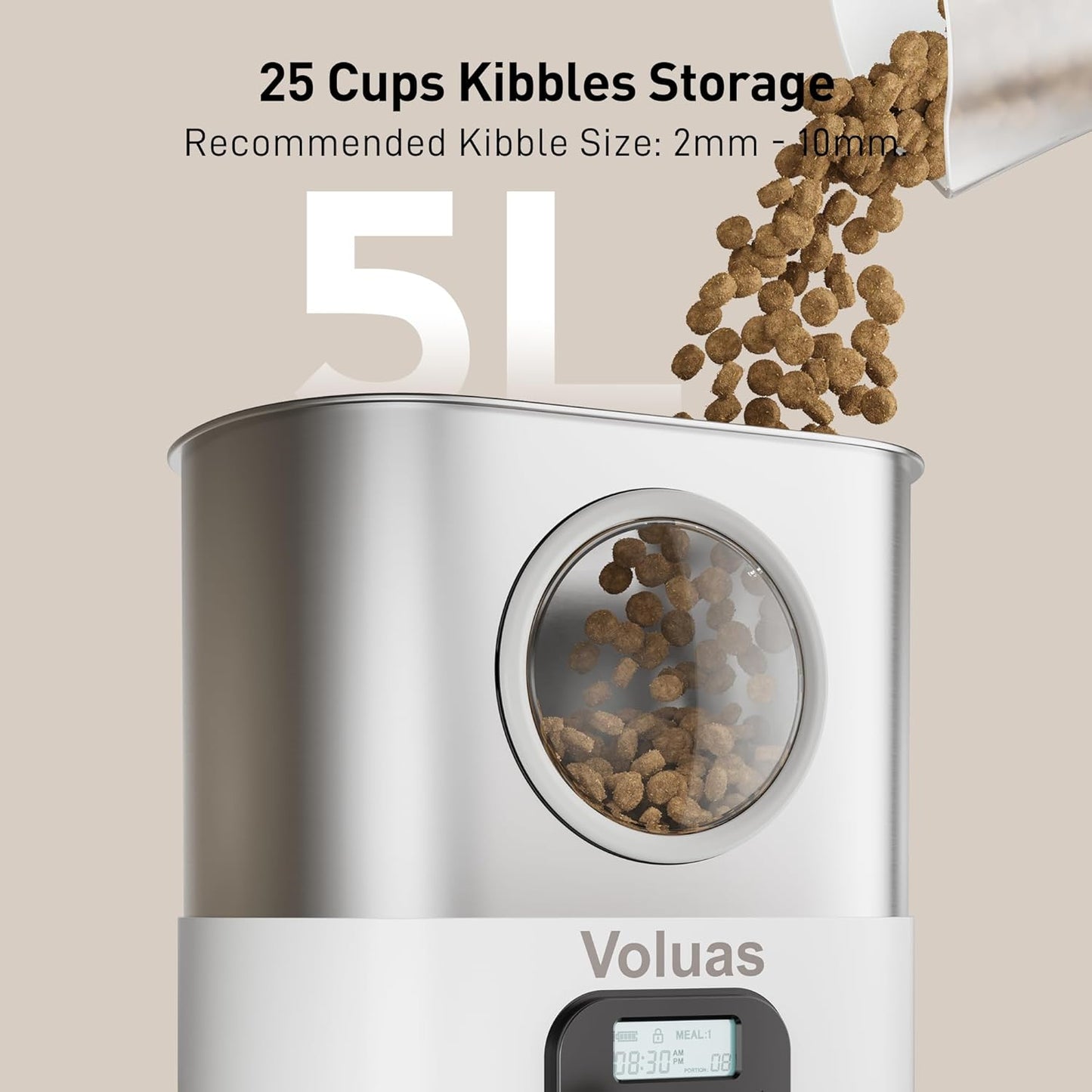 VOLUAS Automatic Cat Feeders for Two Cats, Pet Feeder for Cats and Dogs Timed Cat Feeder Pet Dry Food Dispenser, White