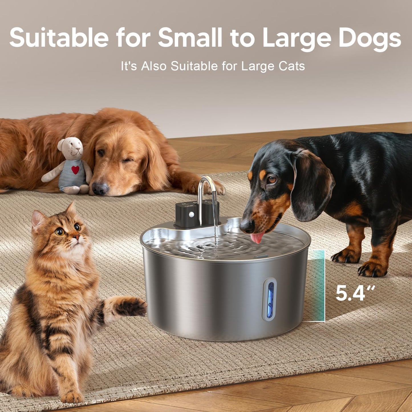 Dog Water Fountain for Large Dogs: Voluas 1.8Gal/7L Wireless Stainless Steel Pet Water Fountain Indoor, Battery 0perated Automatic Pet Water Dispenser with Ultra-Quiet Pump