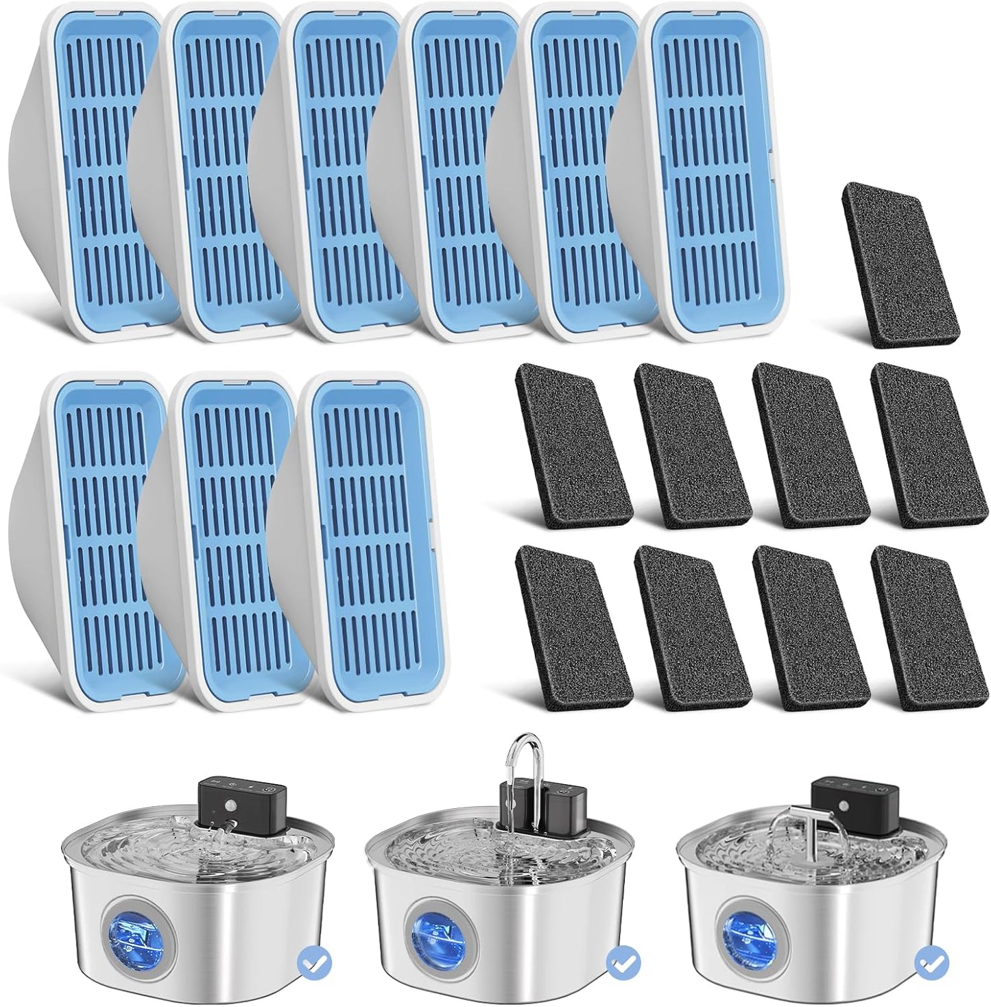 Replacement Cat Water Fountain Filters, 9 Filters and 9 Pre-Filter Sponges for 108oz/3.2L Stainless Steel Pet Water Fountain 309A/309B/309C