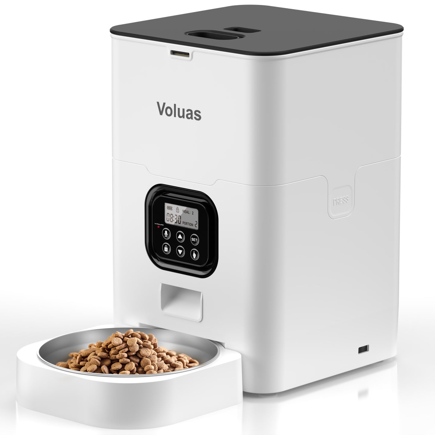 VOLUAS Automatic Cat Feeders, Pet Food Dispenser for Dry Food, Timed Cat Feeder with Desiccant Bag, Programmable Portion Size Control 4 Meals Per Day, 10s Voice Recorder