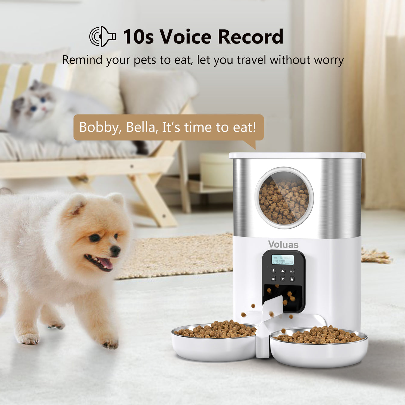 VOLUAS Automatic Cat Feeders for Two Cats, Pet Feeder for Cats and Dog