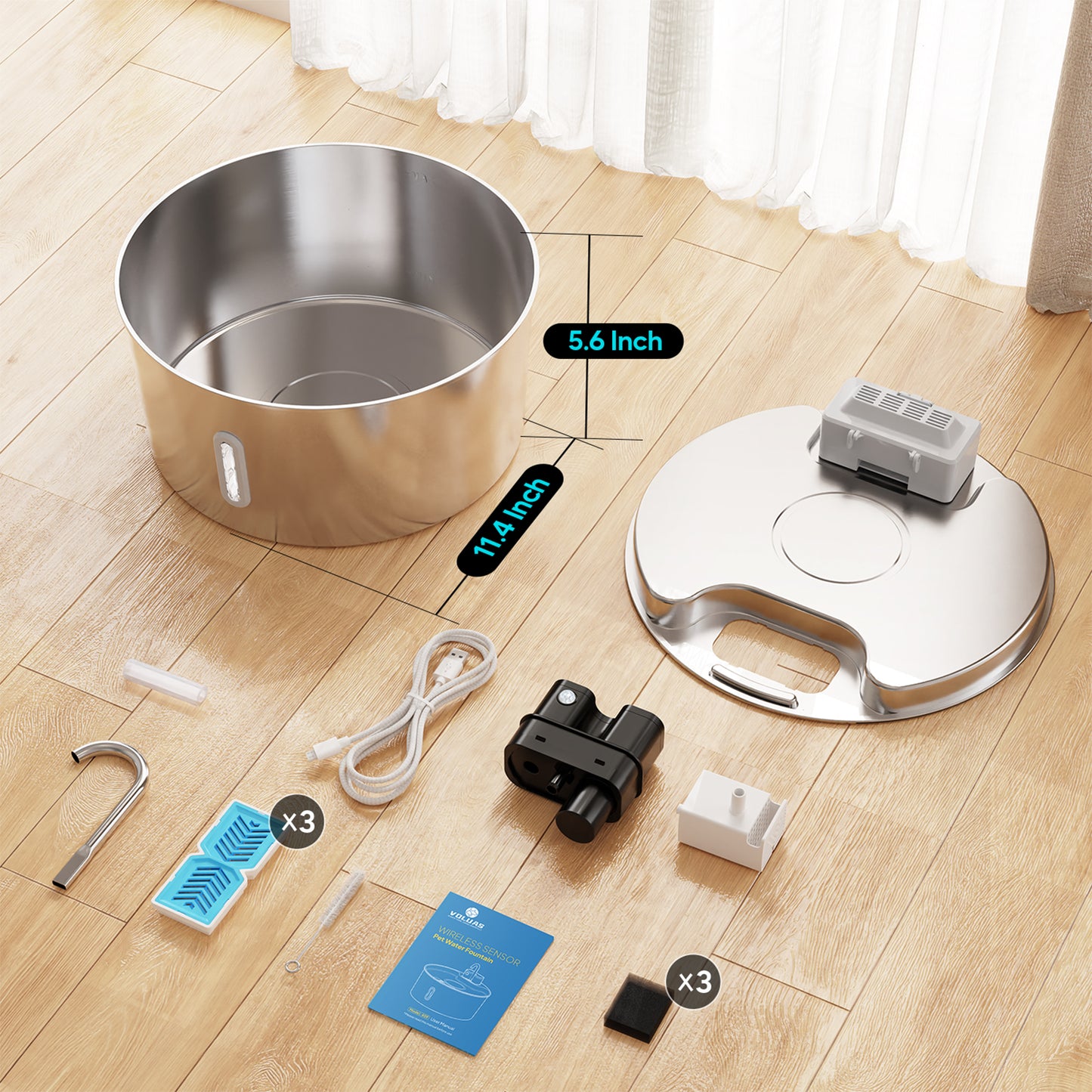 VOLUAS Wireless Large Dogs Water Fountain 6 Filters