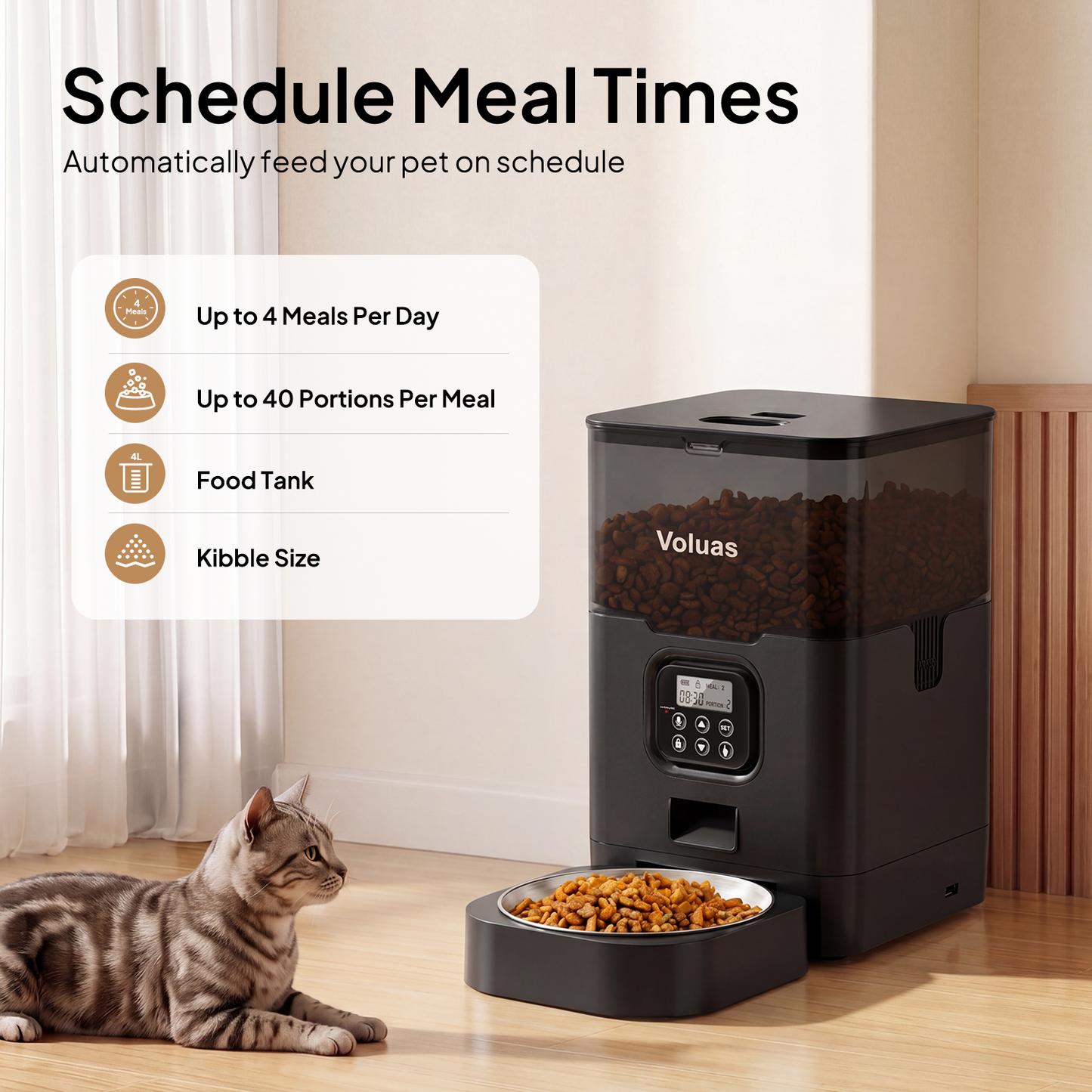VOLUAS Black Automatic Feeder 4L