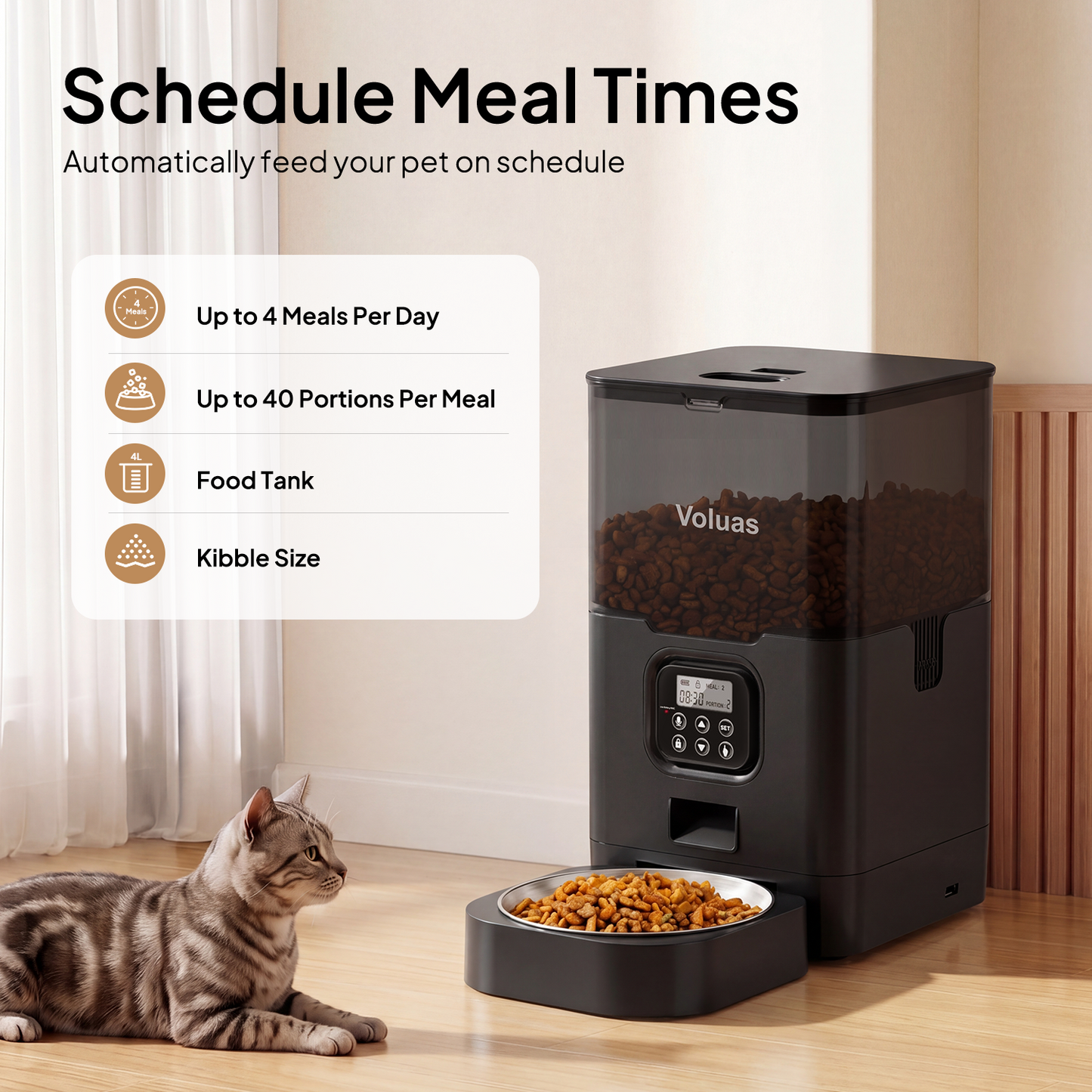 VOLUAS Black Automatic Feeder 6L