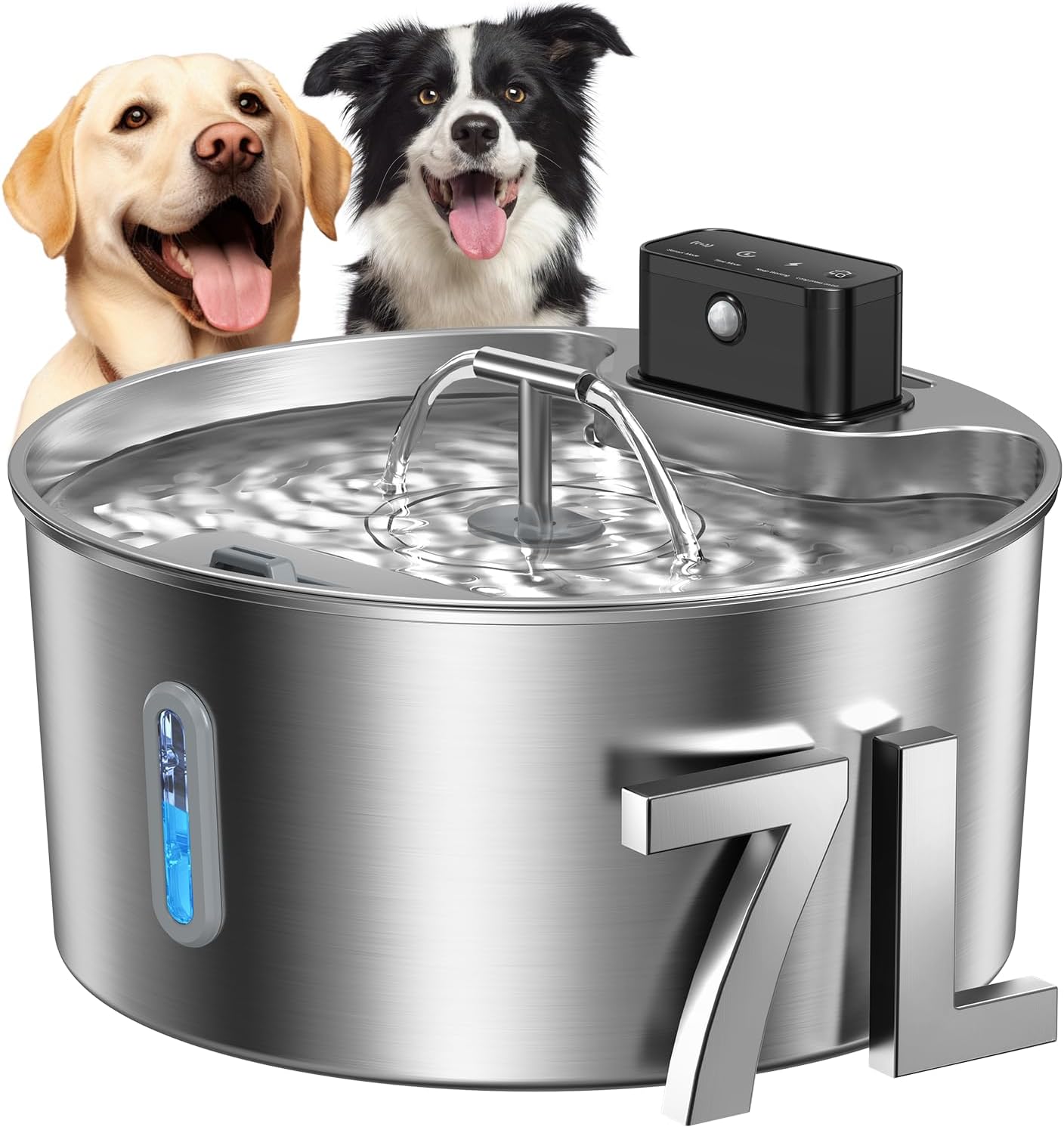 Dog Water Fountain,Automatic Water Dispenser for Dogs,236oz/1.8Gal/7L Wireless Stainless Steel Pet Water Fountains,Battery Operated Cat Water Dispenser with Ultra-Silence Pump