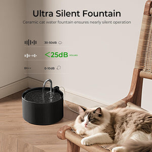 VOLUAS Black Ceramic Cat Water Fountain