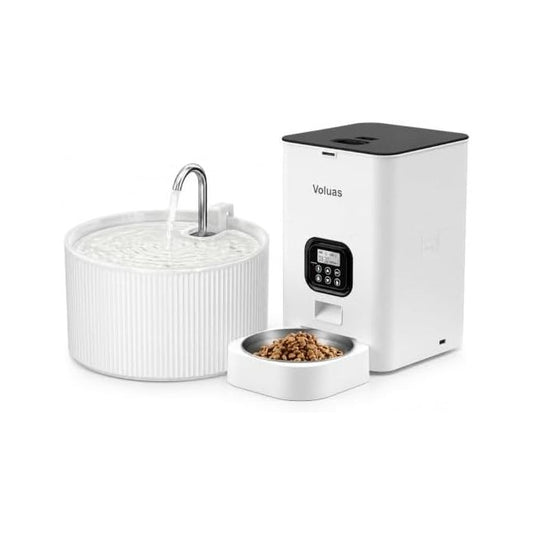 VOLUAS Automatic Feeder 4L + Ceramic Cat Water Fountain