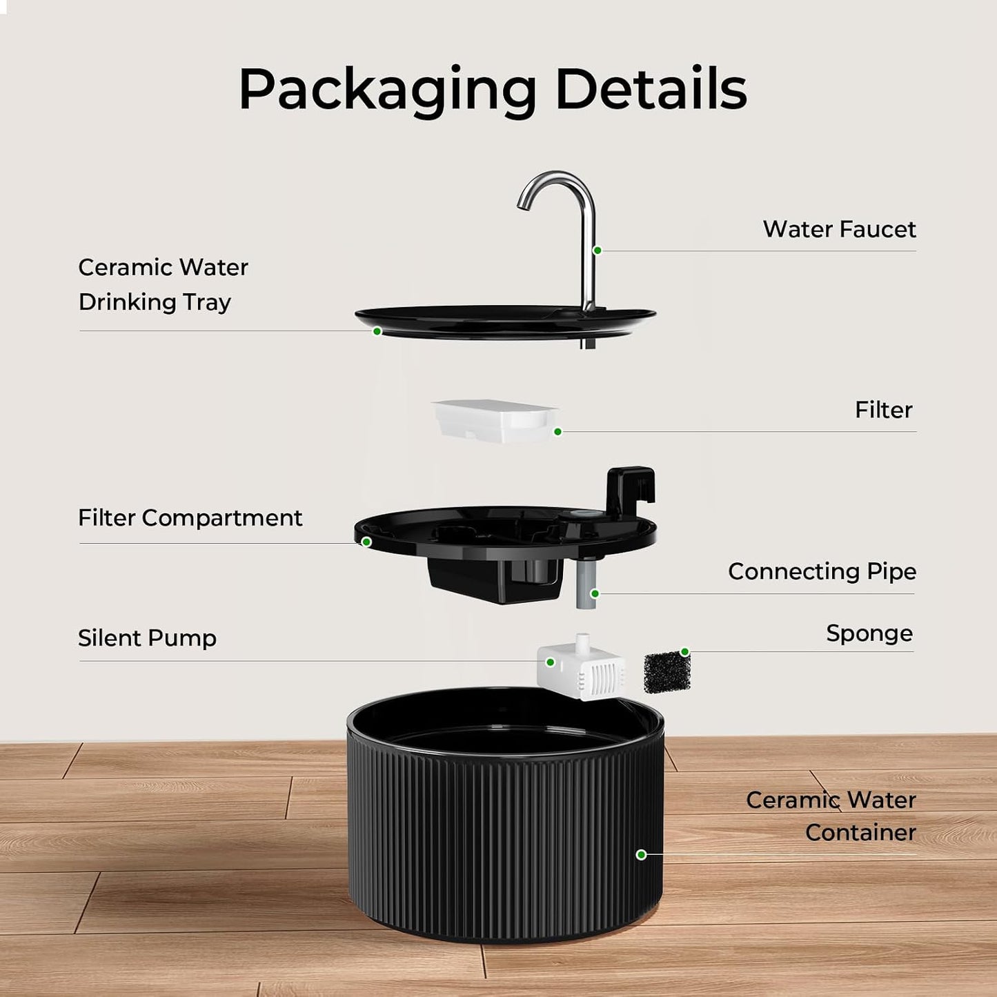 VOLUAS Black Ceramic Cat Water Fountain