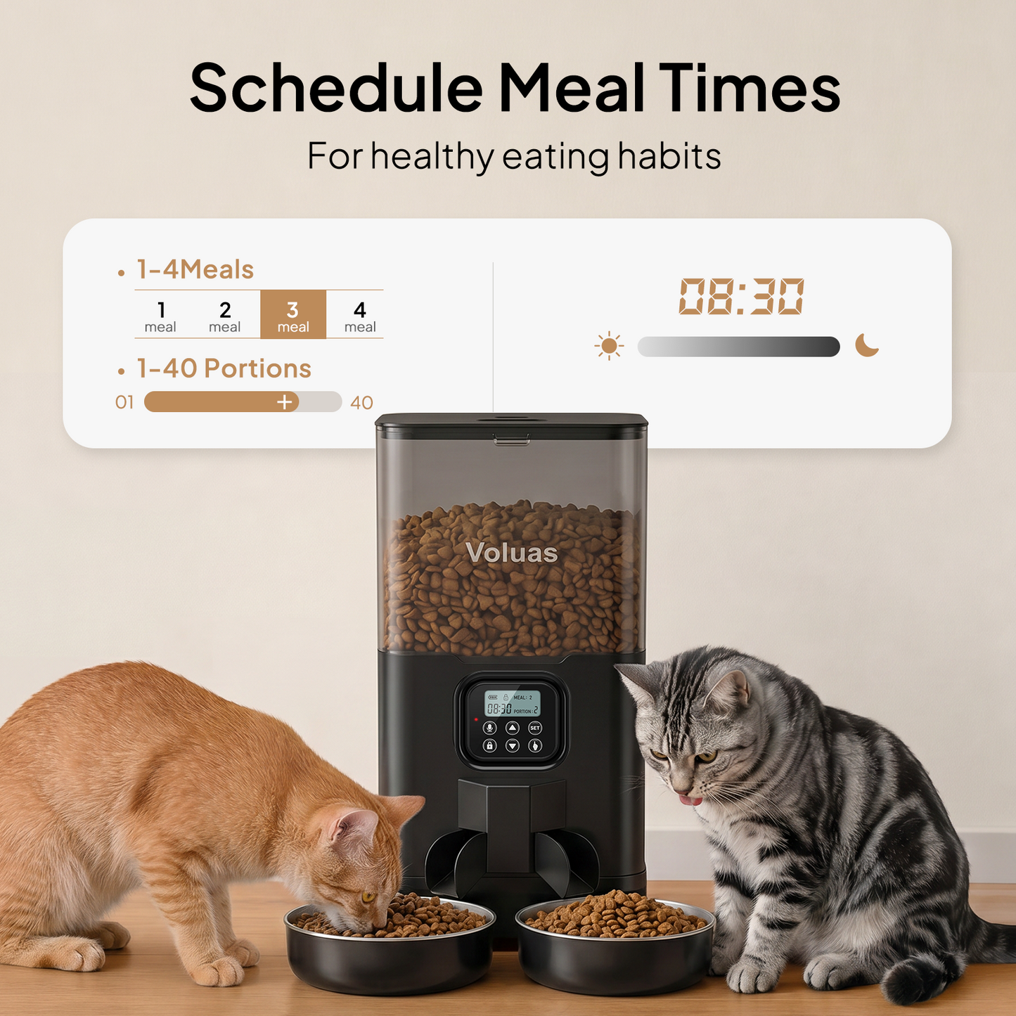 VOLUAS Smart 2 Pets Feeder Black