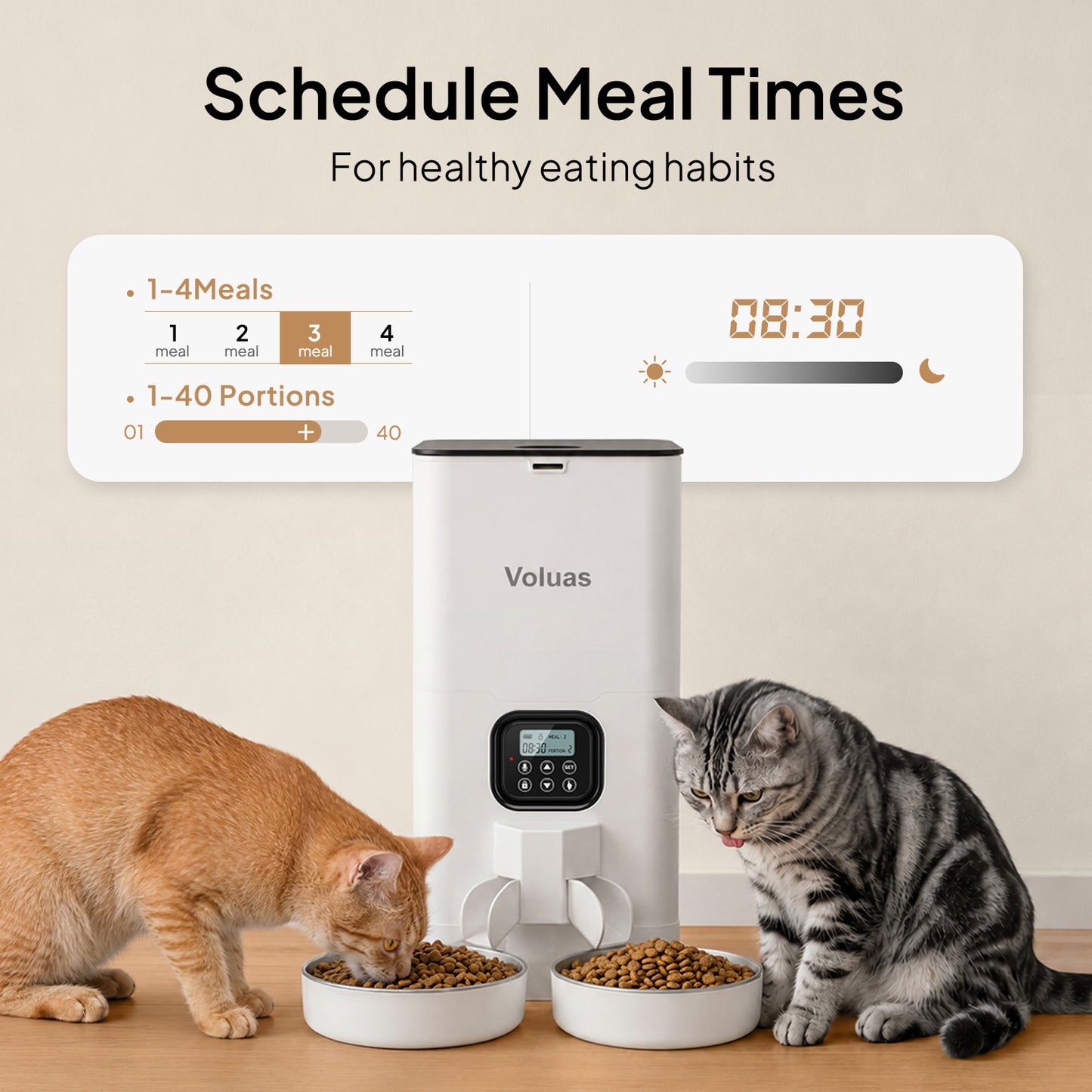 VOLUAS Smart 2 Pets Feeder + Stainless Steel Wireless Water Fountain