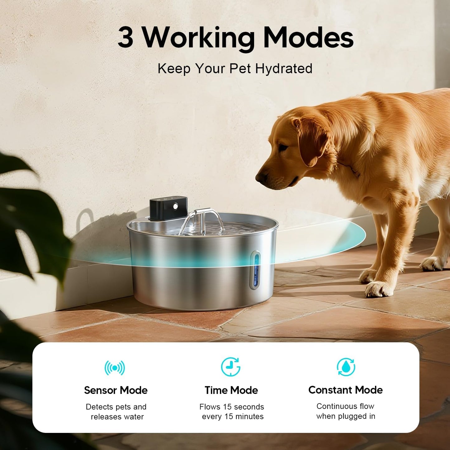 Dog Water Fountain,Automatic Water Dispenser for Dogs,236oz/1.8Gal/7L Wireless Stainless Steel Pet Water Fountains,Battery Operated Cat Water Dispenser with Ultra-Silence Pump