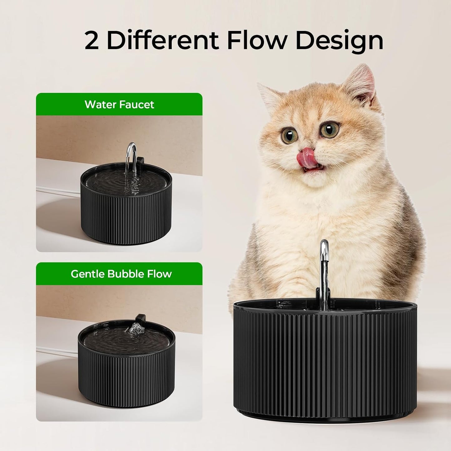 VOLUAS Black Ceramic Cat Water Fountain
