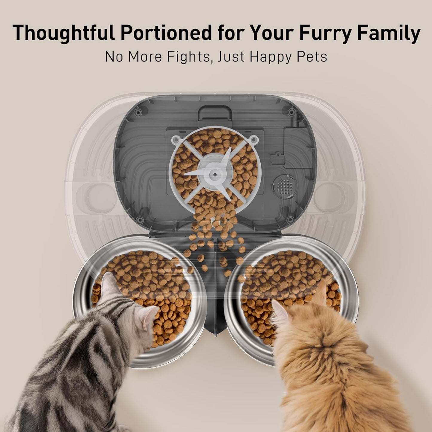 VOLUAS Automatic Cat Feeders for Two Cats,Stainless Steel 5L Pet Feeder for Cats and Dogs Timed Cat Feeder Pet Dry Food Dispenser, Silver Black