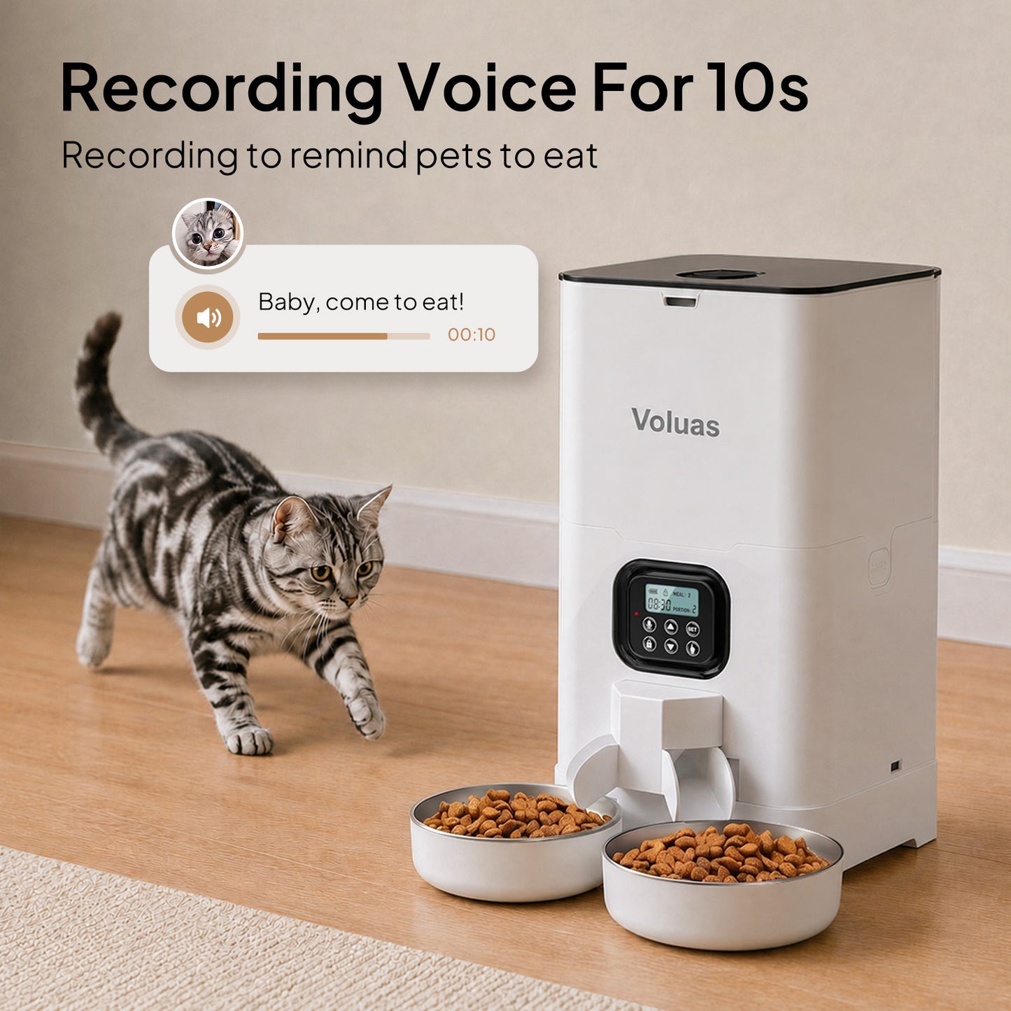 VOLUAS Smart 2 Pets Feeder + Stainless Steel Wireless Water Fountain