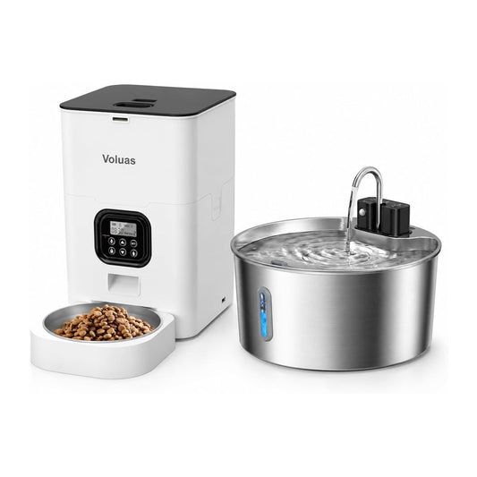 VOLUAS Automatic Feeder 4L + Wireless Large Dogs Water Fountain