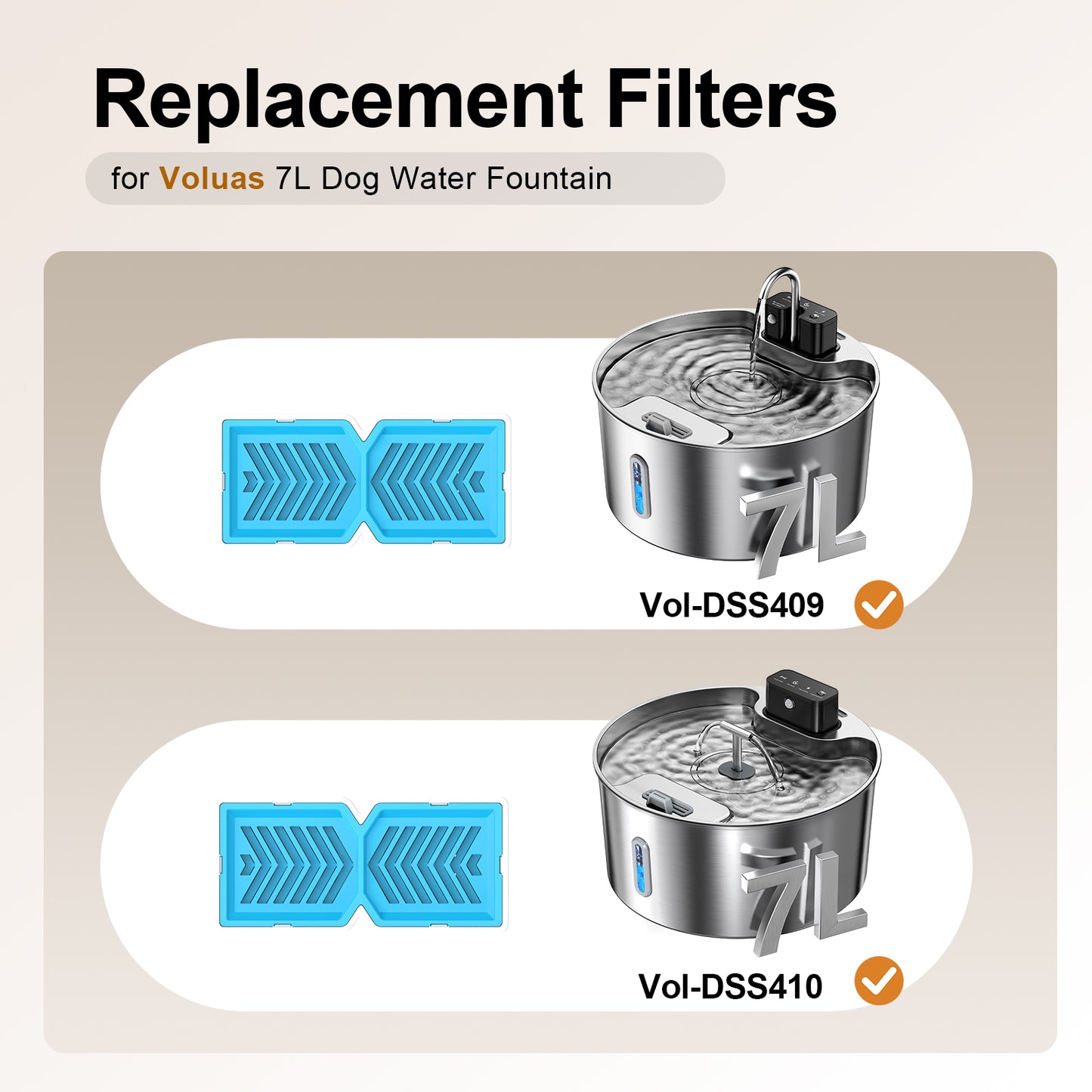 VOLUAS Large Dogs Water Fountain Filters 3 Sets