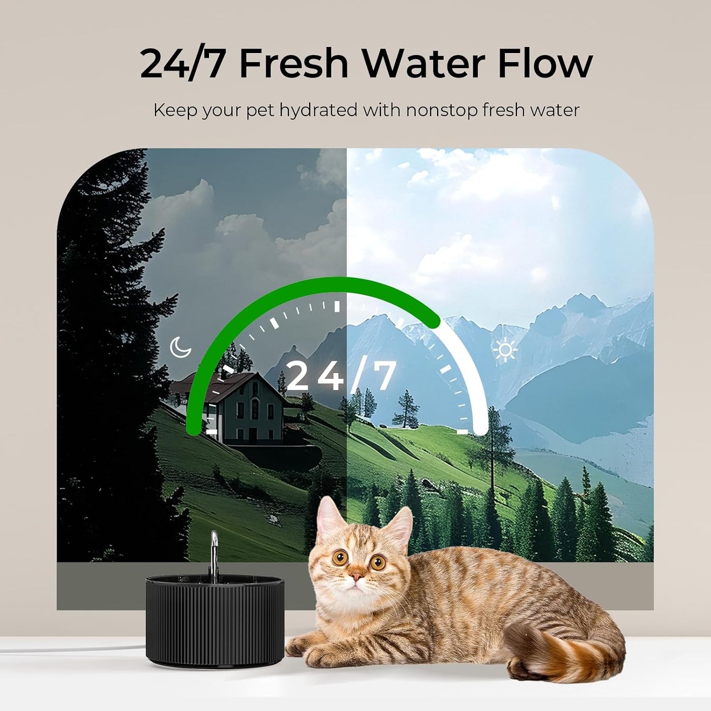 VOLUAS Black Ceramic Cat Water Fountain