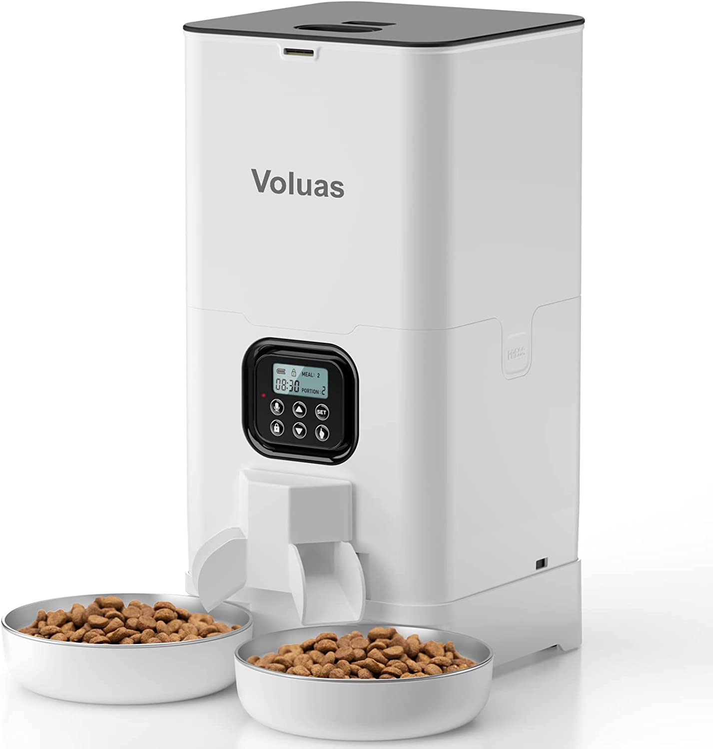 Voluas Automatic Cat Feeders for Two Cats, Double Pet Feeder with 2 Stainless Steel Bowls,6L Timed Cat Feeder with Memory Function, Pet Food Dish